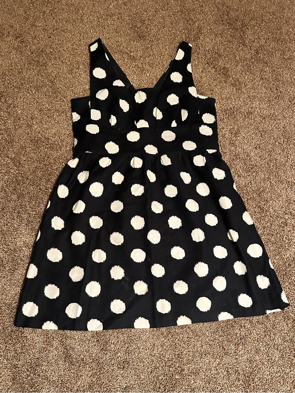 LOFT Black & Off-White Polka Dot Fit-and-Flare Dress size 14